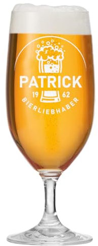 polar-effekt Leonardo - Vaso de cerveza con diseño de tulipán de 0,3 litros con diseño grabado, idea de regalo para hombres, como regalo de cumpleaños, cristal para pils, almacén y exportación