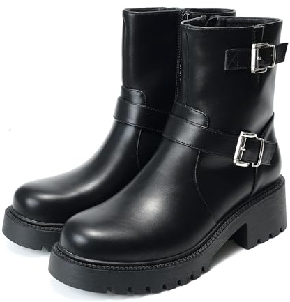 JOMIX Botas Mujer Invierno Chelsea Cálido Antideslizante Botines Cómoda Nieve Botas Impermeable PU Botines (BLAK,41)