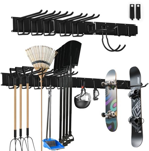 SDLDEER Besenhalterung Wand 122CM Garagen Management Aufbewahrungsregal | Gartengerätehalter 9 Haken Robuste Edelstahlhalterung Gartengeräte Halterung für Skiausrüstung Brush Mop Besen Gartengeräte