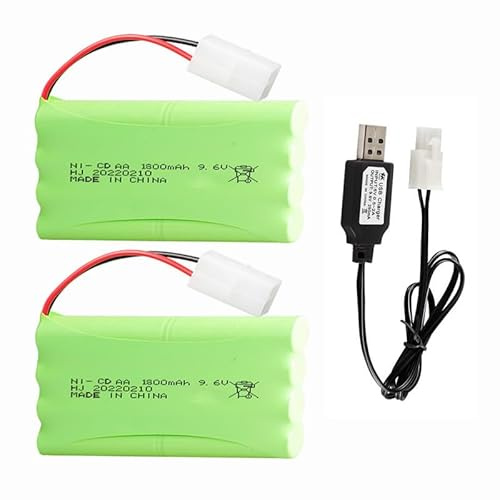 Cecicebb 9.6V 1800mAh NiCd Rechargeable Battery with KET-2P Fit for Nerf terrascout Robot 1984 New Bright D-10 Bulldozer Tyco Scorcher 9420 RC Toy Car Truck with USB Charger