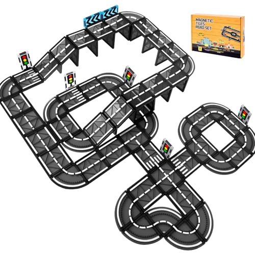 BuzzoXerex Costruzioni Magnetiche Strade, 70 Pezzi Tessere Magnetiche Strada, Piastrelle Magnetic Tiles Giocattoli Costruzioni Regalo Bambino 3 4 5 anni (70 Pezzi)