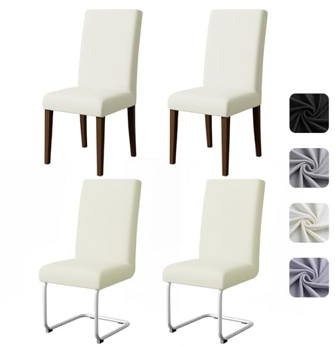 Pacok Dining Room Chair Covers Set of 4,Stretch Dining Chair Slipcovers Elastic Removable Washable Seat Covers for Hotel Kitchen Banquet Ceremony(Beige)