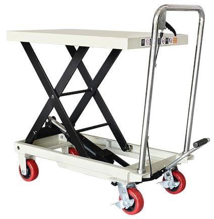 PLMNBQWE Scherenhubtisch, 1100lb Scherenhebebühne, Hubtischhöhe 35in, manueller hydraulischer Hubtischwagen, Buggy-Hebebühne mit 4 Rädern, geeignet