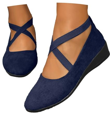 Ballerina nera da donna, ballerine da donna, colore nero, elegante, sportiva, scarpe estive, medievali, larghe, larghe, basse, comode, scarpe da ginnastica per ragazze, blu, 39 EU