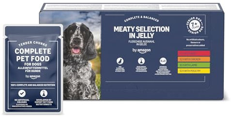 by Amazon Alleinfuttermittel für ältere Hunde, Fleischige Auswahl in Gelee, 4.8kg (48 beutel mit 100g)