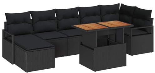 vidaXL Garten Essgruppe mit Kissen 8 pcs Schwarz und Braun, Garten und Terrasse, modernes Outdoor-Möbelset, leichtes Poly-Rattan Sofa, wetterfestes Lounge-Set