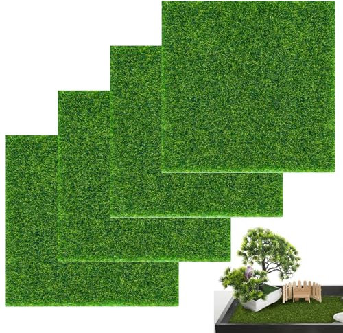 4PCS fake grass sheets - 15 x 15 cm plastic grass mats - realistic garden lawn - perfect for model, toy farm, miniature garden, and dollhouse decoration - creating a beautiful faux grass landscape