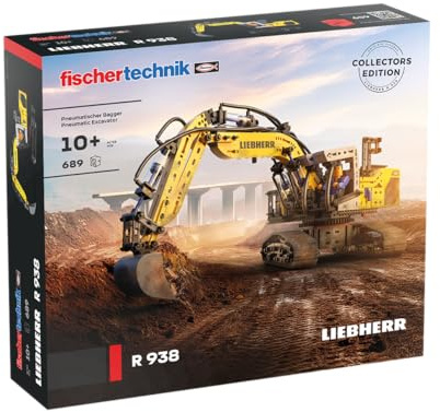 fischertechnik Liebherr R938 Pneumatischer Bagger Bausatz ab 10 Jahren | Pneumatik-Baukasten 576450, Modellbausatz für Kinder und Erwachsene mit detailgetreuer Technik, Made in Germany