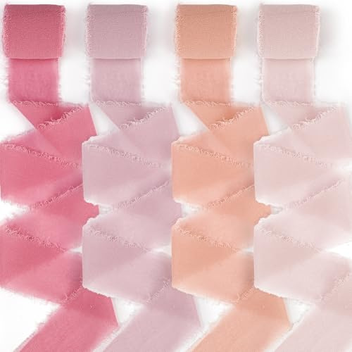 FLEXNOVA Chiffonband Rosa,4cm×20m Chiffon Band Altrosa, Schleifenband Stoffband, Dekoband, Geschenkband Stoff Hochzeit Breit, Satinband,Ribbon für Hochzeitseinladung, Brautstrauß, Geschenkverpackung
