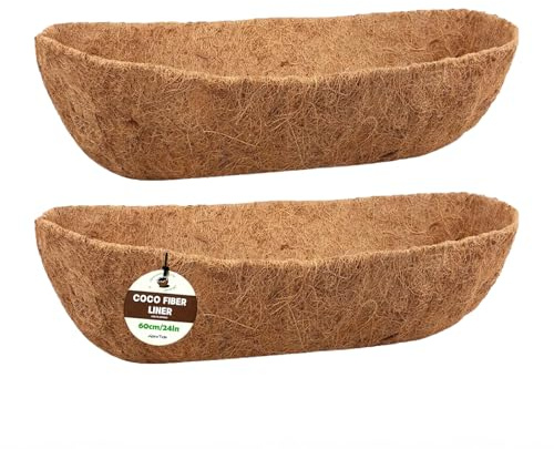 ApexTide Pre-formed Coco Liners 2PCs, 60CM/24in for Wall Trough & Window Box Natural Coconut Fiber Replacement Liners Wall Mounted Planter Liner Indoor Outdoor
