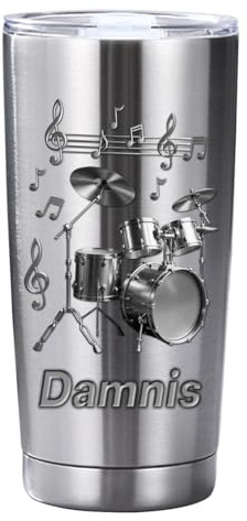 GOOBRRL Vaso de batería personalizado con tapa, reproductor de batería personalizado, vaso aislado de acero inoxidable, taza de viaje, taza de café, regalos de música para cumpleaños, aniversario