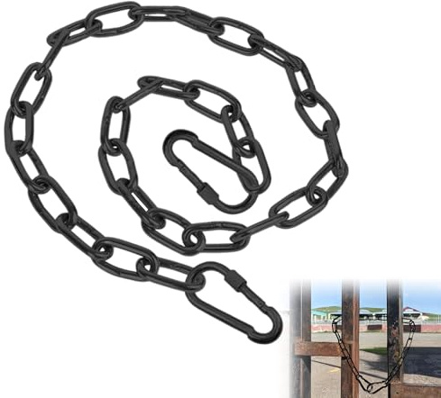 Gate Black chain Security Lock Link with Both-Ended Carabiners, Metal Latches for Outdoor Fences, Pet Cages, Cow Corral Supplies