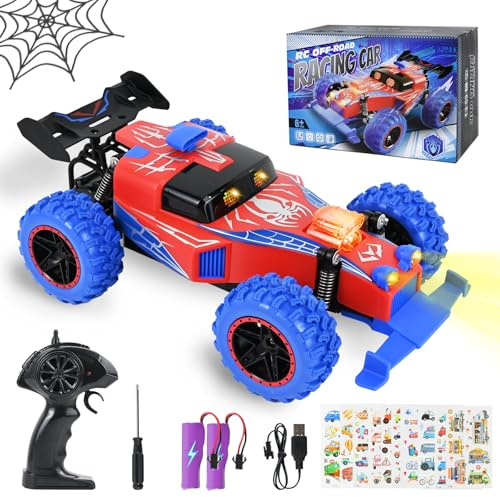HERMORRYSS Coche Teledirigido, Vehículo de Carreras Todoterreno con Luces, 2.4GHz RC Coche de Control Remoto, con 2 Baterías Recargables, 2WD Vehículo Teledirigido para Niños y Niñas (Araña)