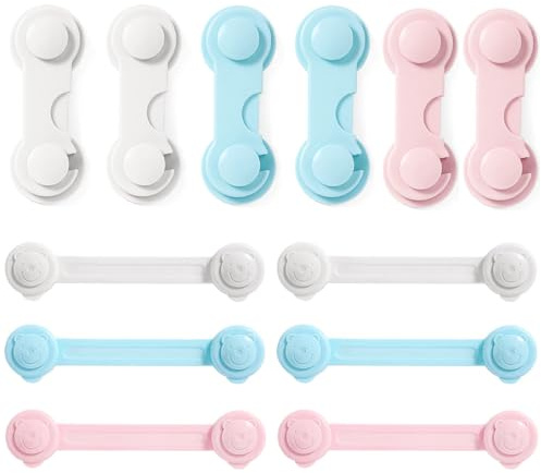 ZHITENG 12 Pezzi Blocca Cassetti per Bambini, Chiudi Cassetti Bambini Autoadesivo, Blocca Ante per Armadietto Cassetto Armadio non Necessitano Attrezzi Più Facile da Installare (Bianco, Blu, Rosa)