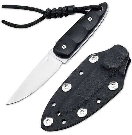 BÖKER PLUS® Pollywog - feststehendes EDC Messer mit Kydex-Scheide 42 konform - kleines Neck Knife mit Kugel-Kette - Fulltang Gürtelmesser mit 6,6 cm Nitro-V Droppoint Klinge & G10 Griff schwarz