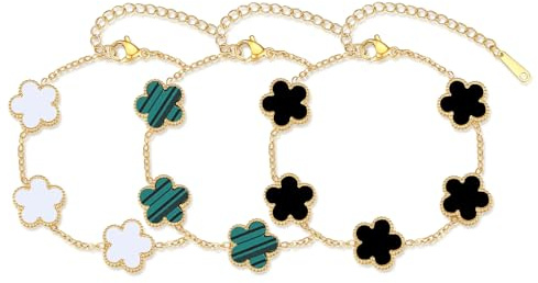 ZhouWei 3 Pièces Bracelet Trèfle Chanceux Femme, Bracelet Trèfle Plaqué Or 18K Porte-Bonheur Bijoux Acier Inoxydable Femme Design Élégant, pour Mariages Fêtes et Cadeaux Chanceux