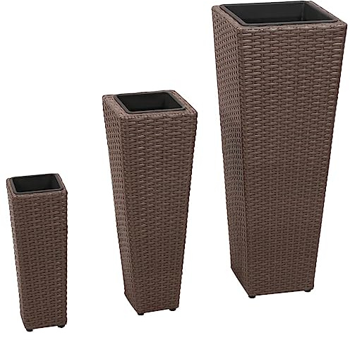 WRJENFSC Jardinières surélevées 3 pcs résine tressée Marron 30x30x80 cm bac Potager extérieur sans Entretien avec Pots intérieurs Amovibles pour Balcon terrasse Jardin