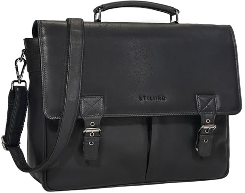 STILORD Toledo Vintage Aktentasche Herren Leder Schwarz Arbeitstasche Große Businesstasche Lehrertasche Echtleder Bürotasche Männer Ledertasche mit Laptopfach 15.6 Zoll