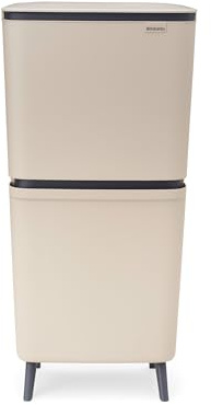 Brabantia SortUp Recycle Bin Hi 20+25 litre (Soft Beige), Waste Container with Removable Buckets, Tall and Slim Bin For Kitchen, Waste and Recycling Bin with Soft-Close Lid