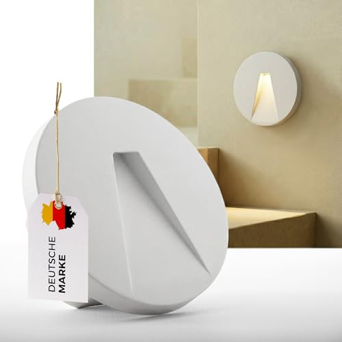 Maxkomfort LED Stufenbeleuchtung Eckig Weiß – Flache 230V Wandleuchte Treppe (80x80mm) – Energiesparendes Orientierungslicht Innen – Alu-Gehäuse, 2W, 170 Lumen - 6203