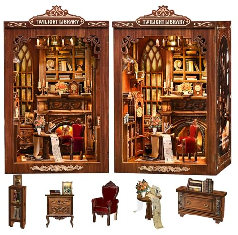 Kit Book Nook en bois Maison de poupée 3D créative avec lumière LED
