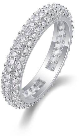 Ayoiow Full Eternity Band Ringe Weissgold für Damen mit Moissanit, Pflastern Verlobungsring Vorsteckring für Sie, 18 Karat Weißgold Größe 48 (15.3)