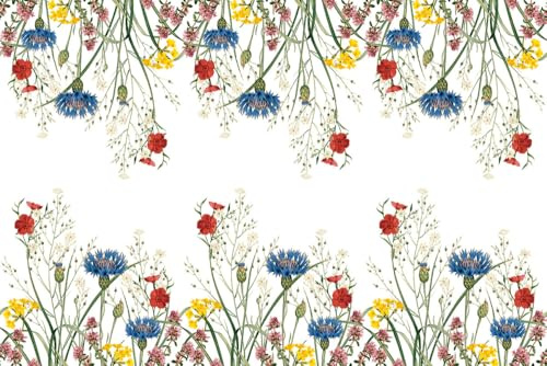 Mank Airlaid Tischläufer Edith 40 cm x 24 m – 1 Rolle, stoffähnlicher Einweg Tischläufer, Blumenwiese Motiv Bunte Blumen in Rot Gelb Blau Grün, Tischdeko für Feier, Hochzeit