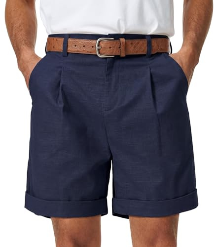 Zetieny Pantaloncini da Uomo Estivi Pantaloni Corti Chino in Cotone e Lino Bermuda Causal con 2 Tasche