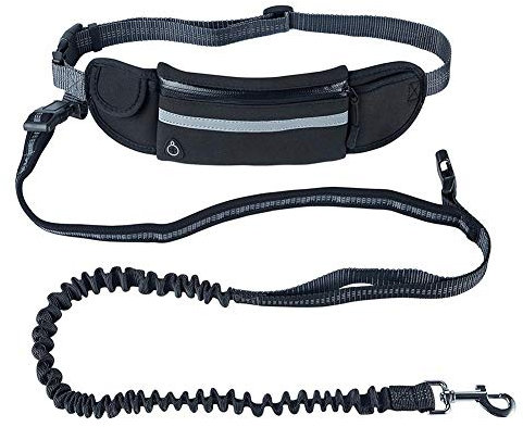 Alihoo Joggingleine Joggingleine mit Taillengürtel inkl. Tasche für kleine und mittelgroße Hunde zum Laufen, Laufen, Joggen, dehnbar von 140 bis 160 cm (Schwarz)