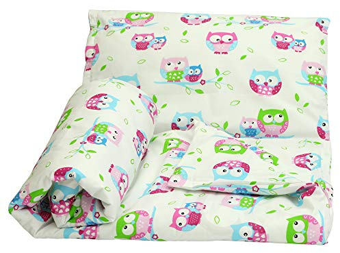 Olobaby Reversible Cot Duvet/Quilt Cover and Pillowcase Set 2 pcs 100% COTTON (White Owl, 150 x 120 cm)