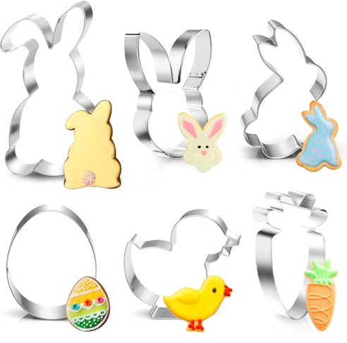 Ausstecher Ostern, 6 Stück Ausstechformen Ostern Kunststoff, Plätzchenformen Keksausstecher mit Auswerfer, Schmetterling Hase Ostereier und Kükenform, Keksform Oster Keks Backen