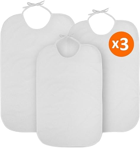 OrtoPrime x3 Wasserdichte Lätzchen für Erwachsene aus FROTTEE + PVC waschbar - Wasserdichte und wiederverwendbare riesen Lätzchen für Senioren - 3er Set Lätzchen für Erwachsene Lustig