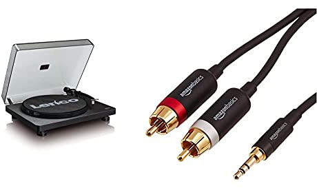 Lenco L-30Bk Giradischi Con Cartuccia Phonocartridge E Connessione Usb, Nero & Amazon Basics - Cavo Adattatore Da 3.5 Mm A 2 Rca Maschio, 1,22 Metri