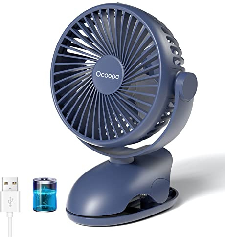 OCOOPA Desk Clip On Fan for Pram, Mini Stroller, 3600mAh Rechargeable Portable Table, Battery Operated 360° Rotation Personal Desktop for Baby Stroller PushChairs Bed Camping, Blue