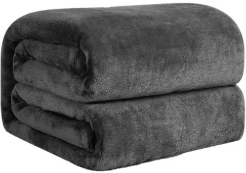 funky gadgets Flannel Fleece Throw Blanket for Sofa - Soft, Cozy Blankets for Bed, Warm Single Throws for Adults, Dark Grey, 130x150 cm