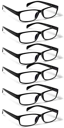 COJWIS Lesebrille 6 Pack herren und Damen Qualität Feder Scharnier Blaulichtfilter Leser Brille(6 Schwarz, 0.75)