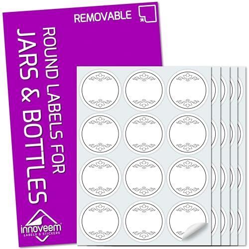 Labels for Jars and Bottles - 60 Round, Removable, Waterproof White Stickers - Ideal for Spice Jars, Kitchen, Travel Bottles, 38mm Small Blank Round Labels by Innoveem