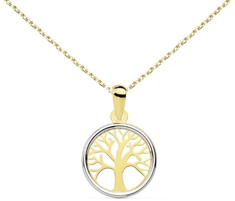 L'Atelier d'Azur Collier - Pendentif Or 18 Carats 750/000 Bicolore Arbre de Vie - Chaine Dorée Offerte