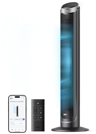 DREO Smart Tower Fan for Bedroom, 90° Oscillating 40 Standing Fan, 26ft/s High-Speed 5 Speeds 4 Modes, Quiet Room Floor Fans, Touch/Remote/APP & Voice Control, Work with Alexa, 12H Timer, Silver