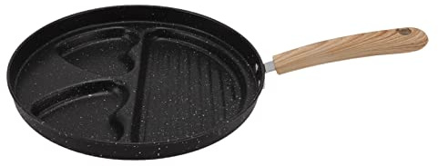 MISNODE Padella in Ferro Padella Antiaderente Cuociuova Fritte 2 in 1 Padella Divisa Padella a 3 Sezioni Padella per Uova Padella per Friggere la Colazione, Manico per Cucinare Prosciutto Frittata Uov
