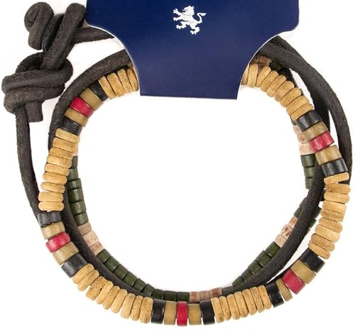 LOCAL LEAGUE Bracelet de 3 Perles pour Homme, SURF CREW HAWAII - Perles Beiges et Vertes, Cordon en Cuir Ajustable, pour Petit ami, Surfeur, Vacances, Fête, Clubbing, Festival, Week-end