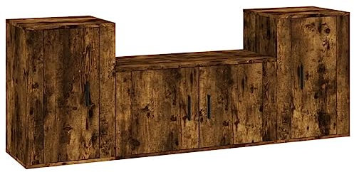 vidaXL TV Schrank Set 3-TLG., Wohnwand Wohnzimmer, Schrankwand Anbauwand mit Stauraum, Lowboard Fernsehtisch Wandmontage, Räuchereiche Holzwerkstoff