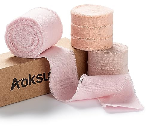 AOKSUNOVA Geschenkband Baumwollband Hochzeit Schleifenband Bunt | Apricotfarbenes Baumwoll Geschenkband für Hochzeit,Verpackung und Dekoration,Breites Schleifenband mit Edler Fransenkante