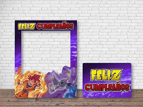 Oedim Photocall Feliz Cumpleaños Dragon Ball + Cartel, 80x100cm + 60x43cm, Fabricado en Pegasus, Divertida y Original