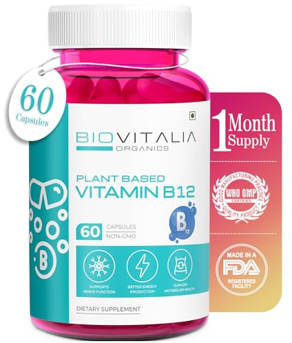 Biovitalia Organics Complément alimentaire à base de vitamine B12 à base de plantes | Soutient la santé du cerveau et favorise le métabolisme | 60 capsules végétaliennes