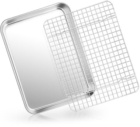 HaWare Bandeja de Horno Con Rejilla de Enfriamiento, Acero Inoxidable, 31,5 x 24,6 x 2,5 cm, Rectangular Para Tartas y Hornear
