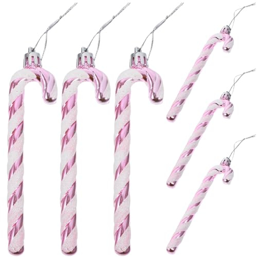 jojofuny 6 Stück Christbaumschmuck Rosa Weihnachten Zuckerstangen Anhänger Glitzernd Candy Cane Weihnachtsanhänger Weihnachtsstangen Weihnachtsbaumschmuck Hängende Ornament