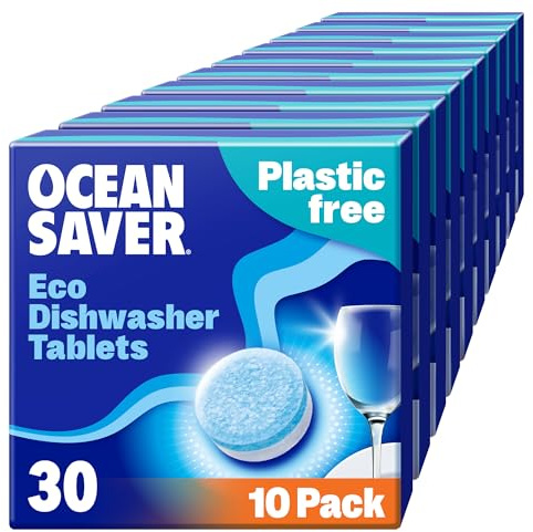 OceanSaver Eco-Friendly Dishwasher Tablets - Pack of 300 | Non-Toxic & Plastic-Free Dish Washing Tablets for Sustainable Cleaning | All in One Plant-Based Dishwasher Salt & Rinse Aid for Tough Stains