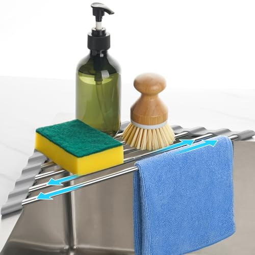 Tomorotec Dreieckiges Faltbares Abtropfgestell für Geschirr, Verstellbarer Edelstahl Abtropfkorb für Die Spüle, Platzsparender Organizer für Küche,Abtropfgitter, Geschirrabtropfgestell（Gray）