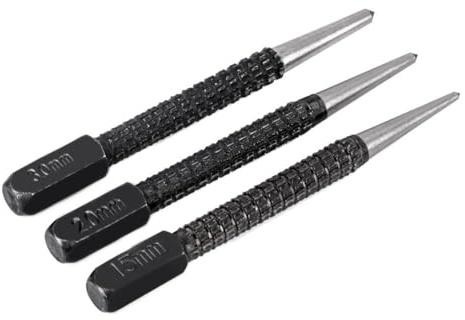 3tlg Körner Satz - Durchtreiber und Ankörner Set, 1.5mm/2mm/3mm Durchschlagen für Sicheres Bohren, Abtrennen, Abschlagen